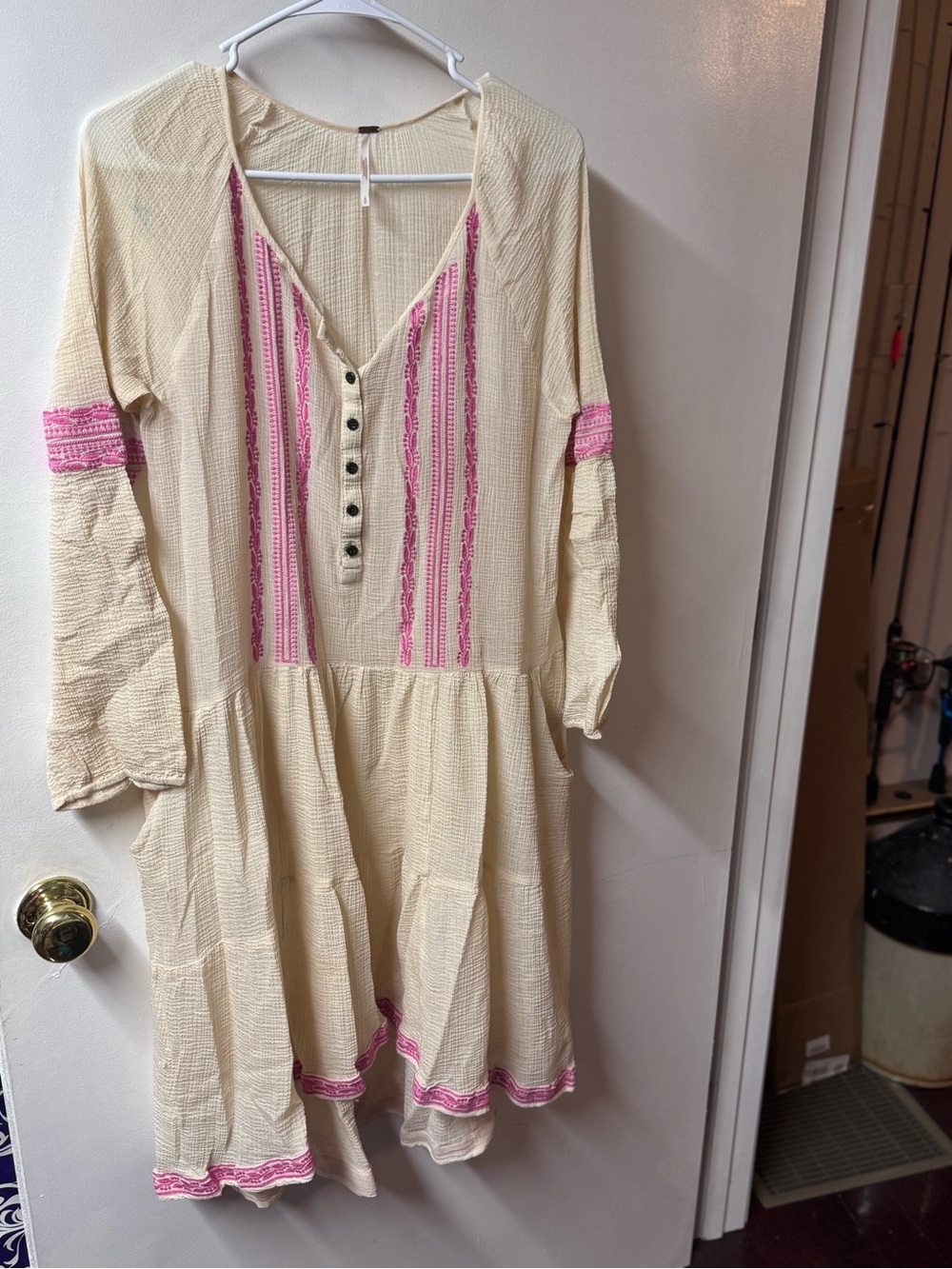 Free People Cream Tunic with Pink Embroidery